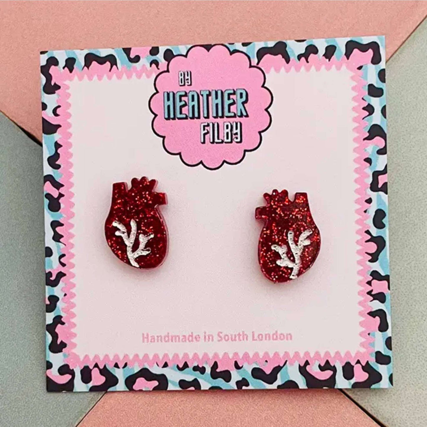 Red Anatomic Heart Earrings
