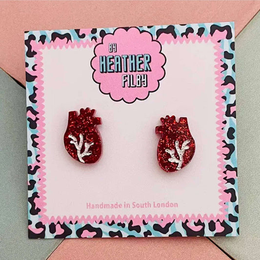 Red Anatomic Heart Earrings