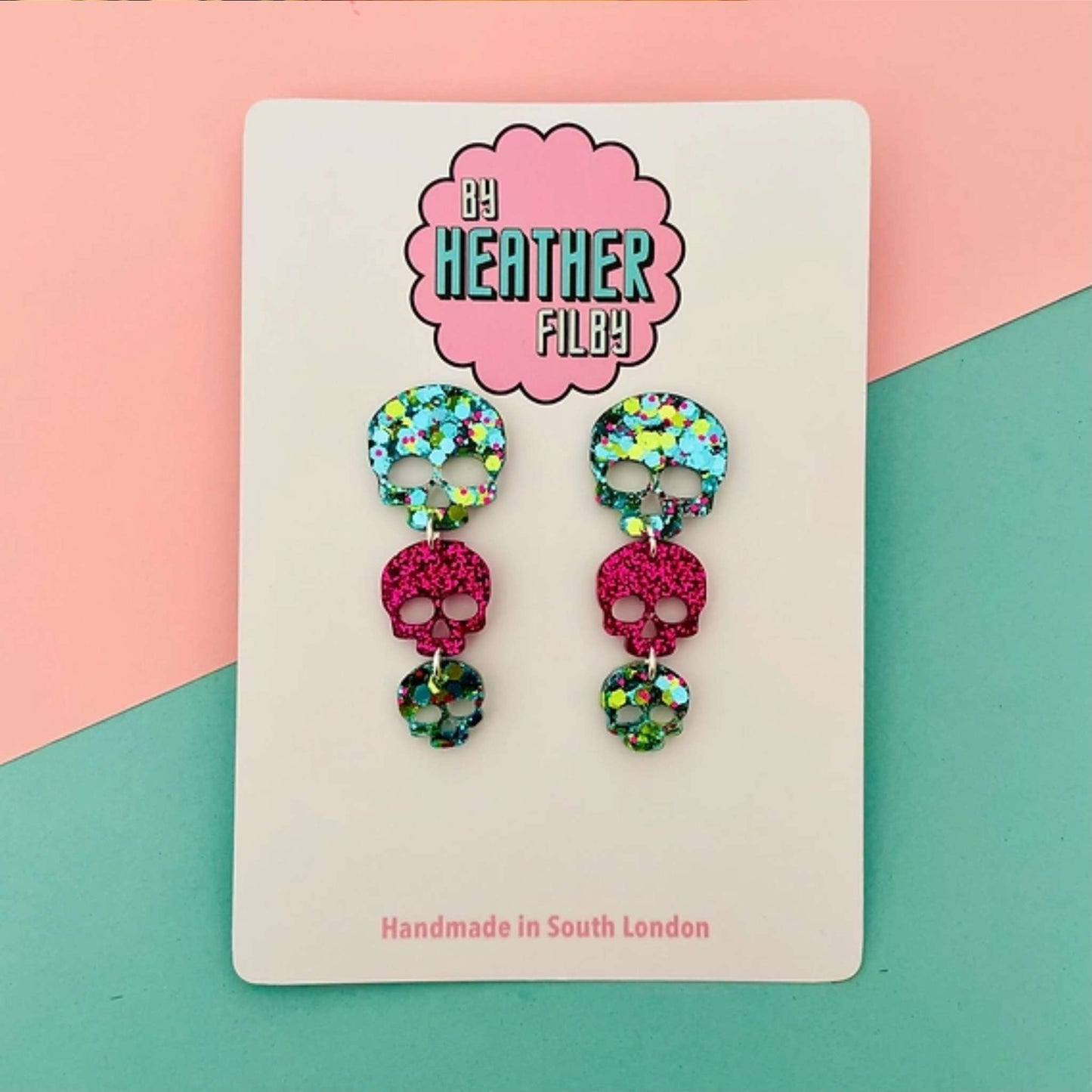 Triple Skull Glitter Earrings