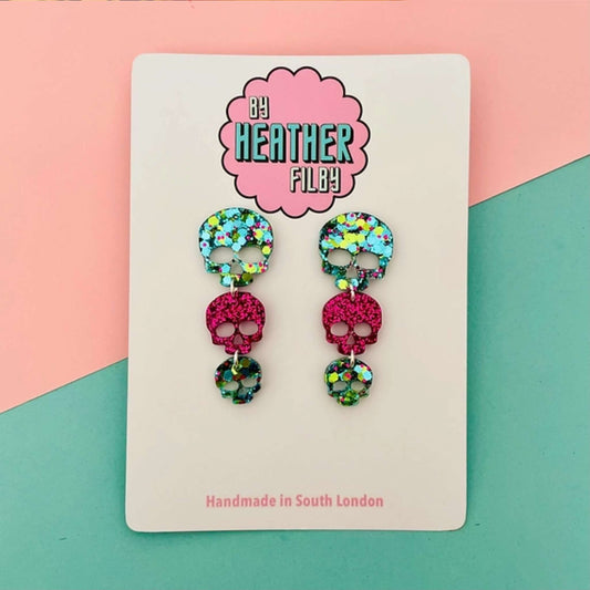 Triple Skull Glitter Earrings