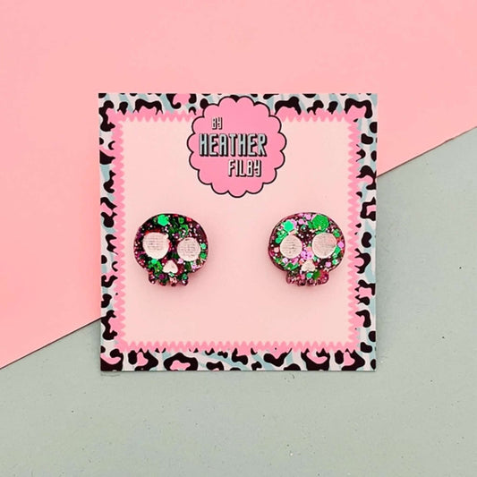 Skeleton Skull Glitter Halloween Studs