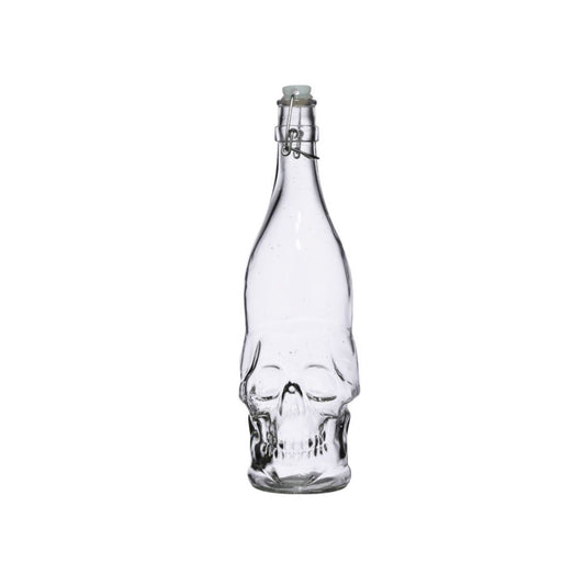 Skulls & Roses Clear Glass Skull Shaped Water Bottle 1L 
