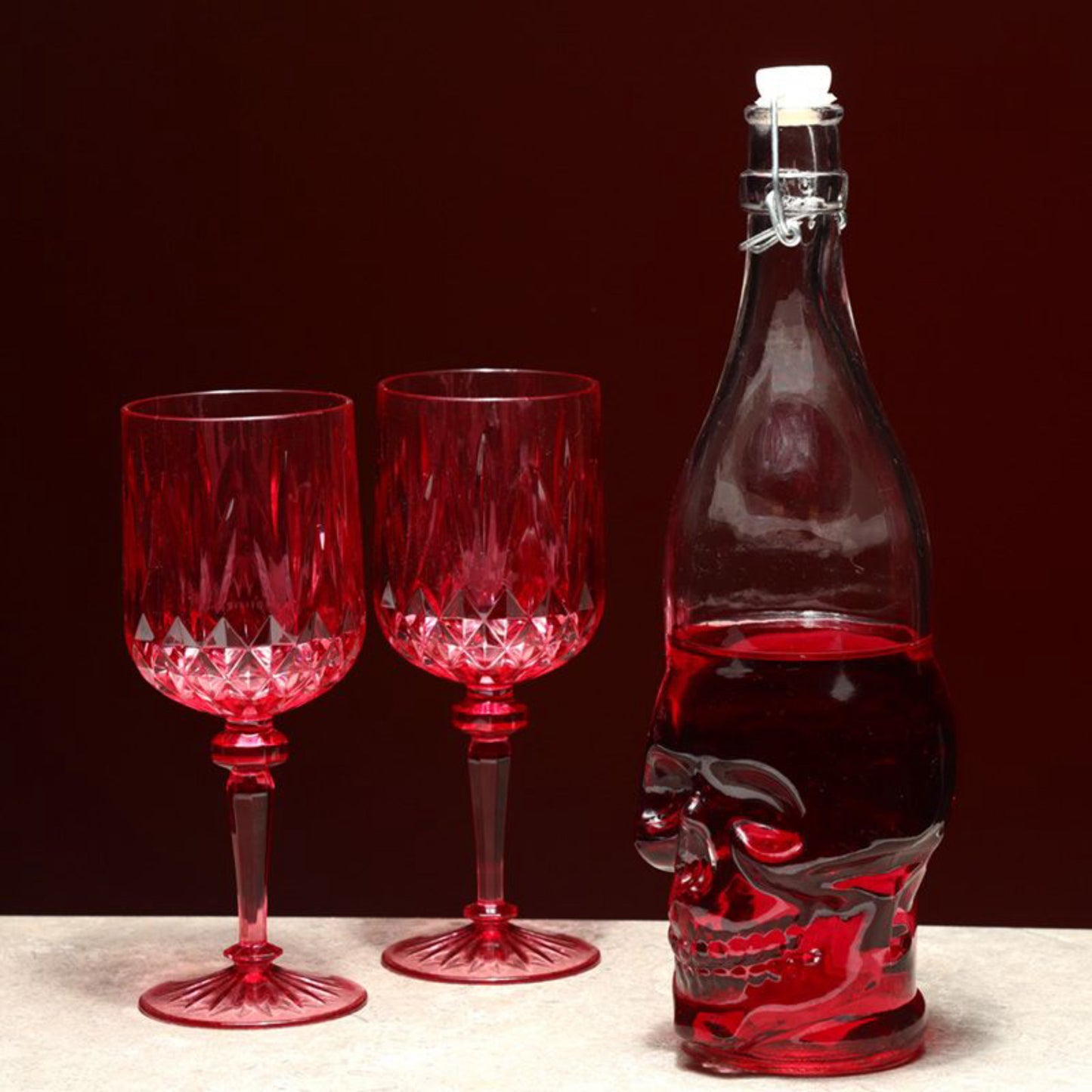 Skulls & Roses Clear Glass Skull Shaped Water Bottle 1L 